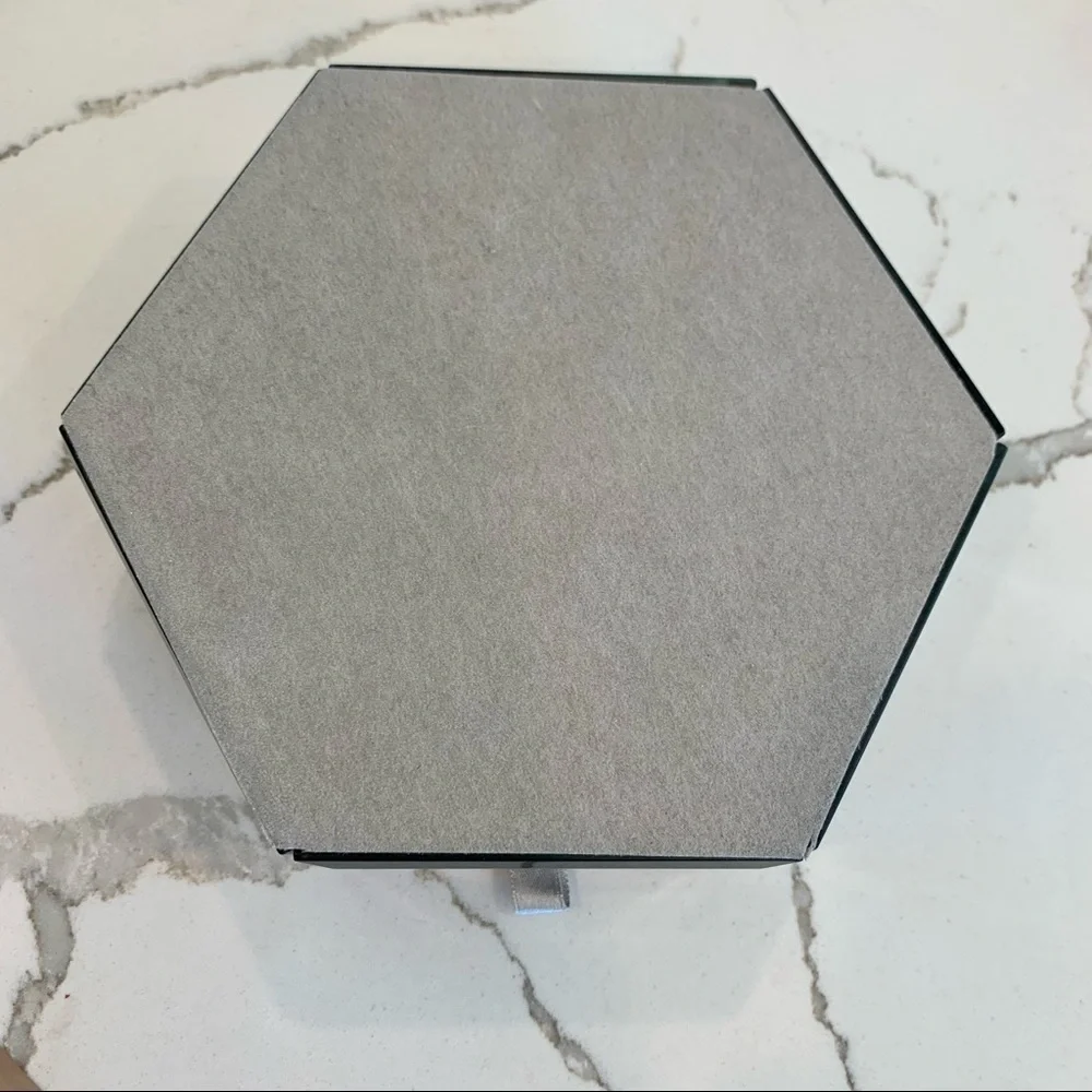 Marchesa Black Hexagon Mirrored Glass Velvet-Lined Jewelry Vanity Trinket Box
